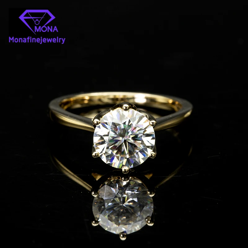 

Fine Jewelry 18K Yellow Gold 1ct DEF Colorless VVS 6.5mmx6.5mm Bright Round Cut Solitaire Moissanite Promise Rings