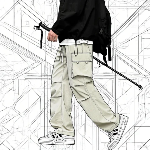 2025 novo macacão masculino multi-bolso americano hiphop calças masculinas ins high street primavera e outono agrupado pé assalto calças ﻿