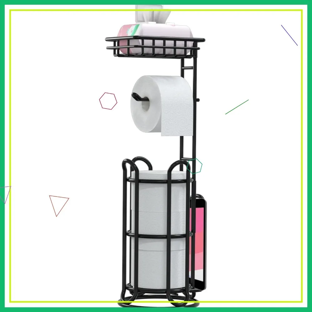 Mejora el soporte de papel higiénico independiente con estante para baño, capacidad para mega rollos y teléfono
