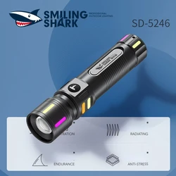 SMILING SHARK Outdoor Flashlight Portable Strong Light Variable Focus with Outdoor Camping Hunting Fishing Walking Lighting Lamp