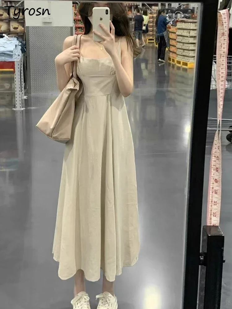 

Платья женские, темпераментные, модные, элегантные, без рукавов, для отдыха, трапециевидной формы, простые, однотонные, летние, нежные, в стиле ампир, повседневные, миди, женские