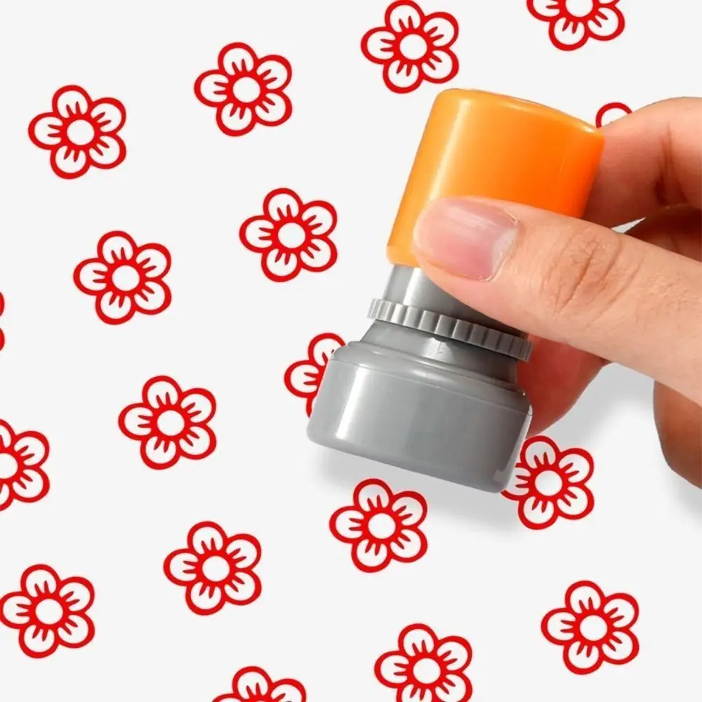 Sello de flor de plástico portátil, juguete de dibujo DIY de dibujos animados aleatorios, sello de revisión artesanal autoentintado para profesores