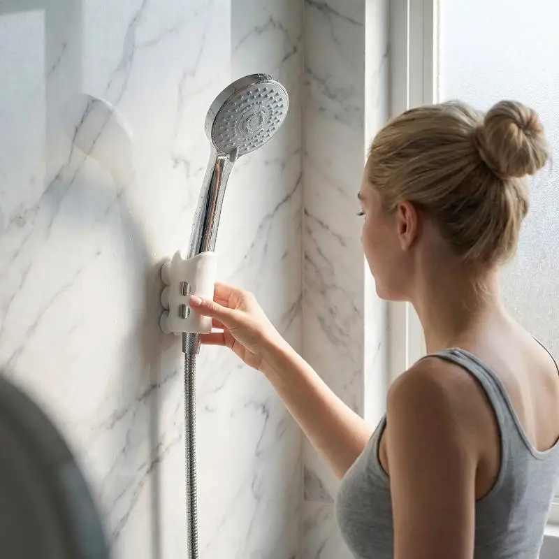Movable Suction Cup Shower Head Holder, Adjustable, Reusable, And Drill-free