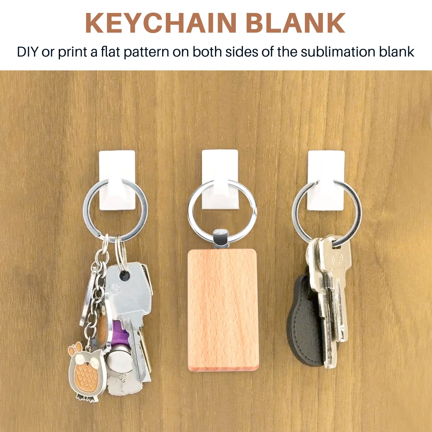 50 Blank Wooden Keychain Rectangular Engraving Key ID Can Be Engraved DIY