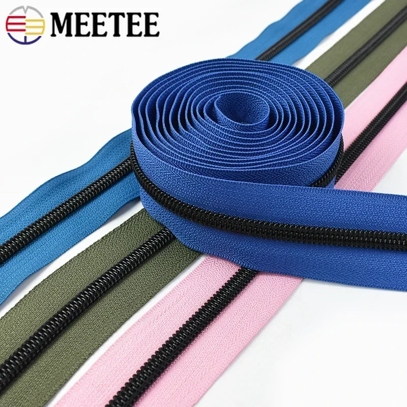 5/10/20M Meetee 5# Nylon Zippers Tapes Black Teeth Bag Decor Coil Zipper Clothes Closures Zip Repair Kit DIY Sewing Accessories