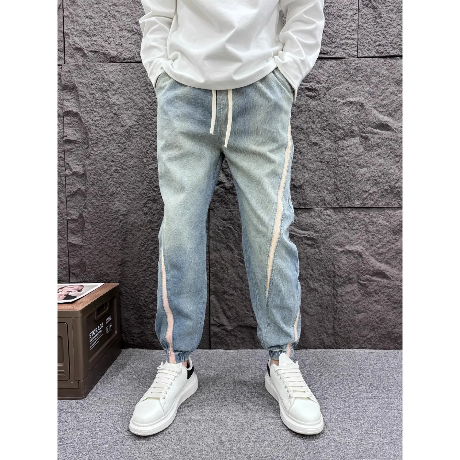 

Осенне-зимние мужские повседневные джинсы большого размера прямого кроя, свободные, универсальные, удобные, из полиэстеровой ткани