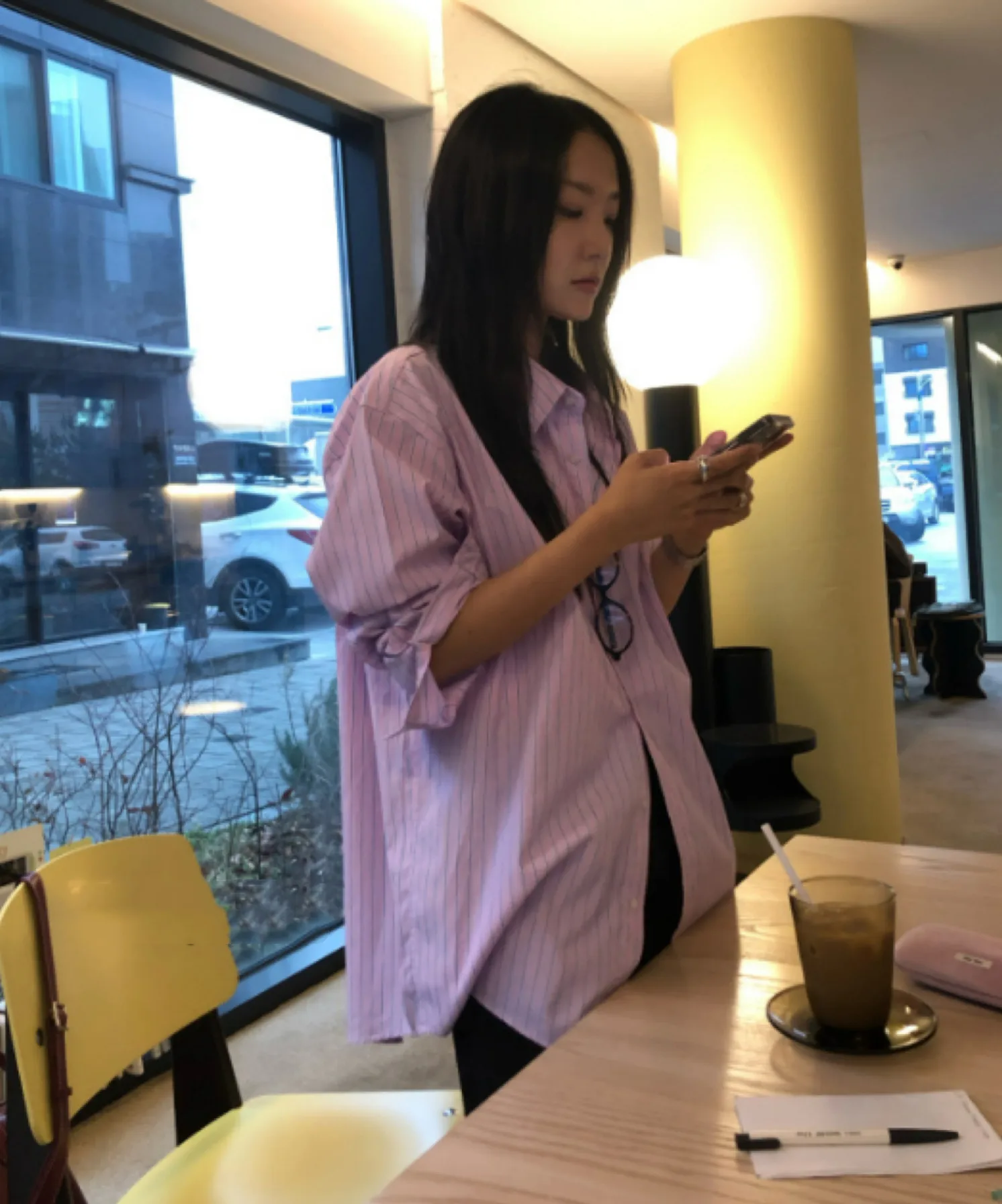 Street Sle Loose Fit Long Sve irt Exclusive pe Personali Vertical Stripes Umlegekragen Haome Boyfriend irt