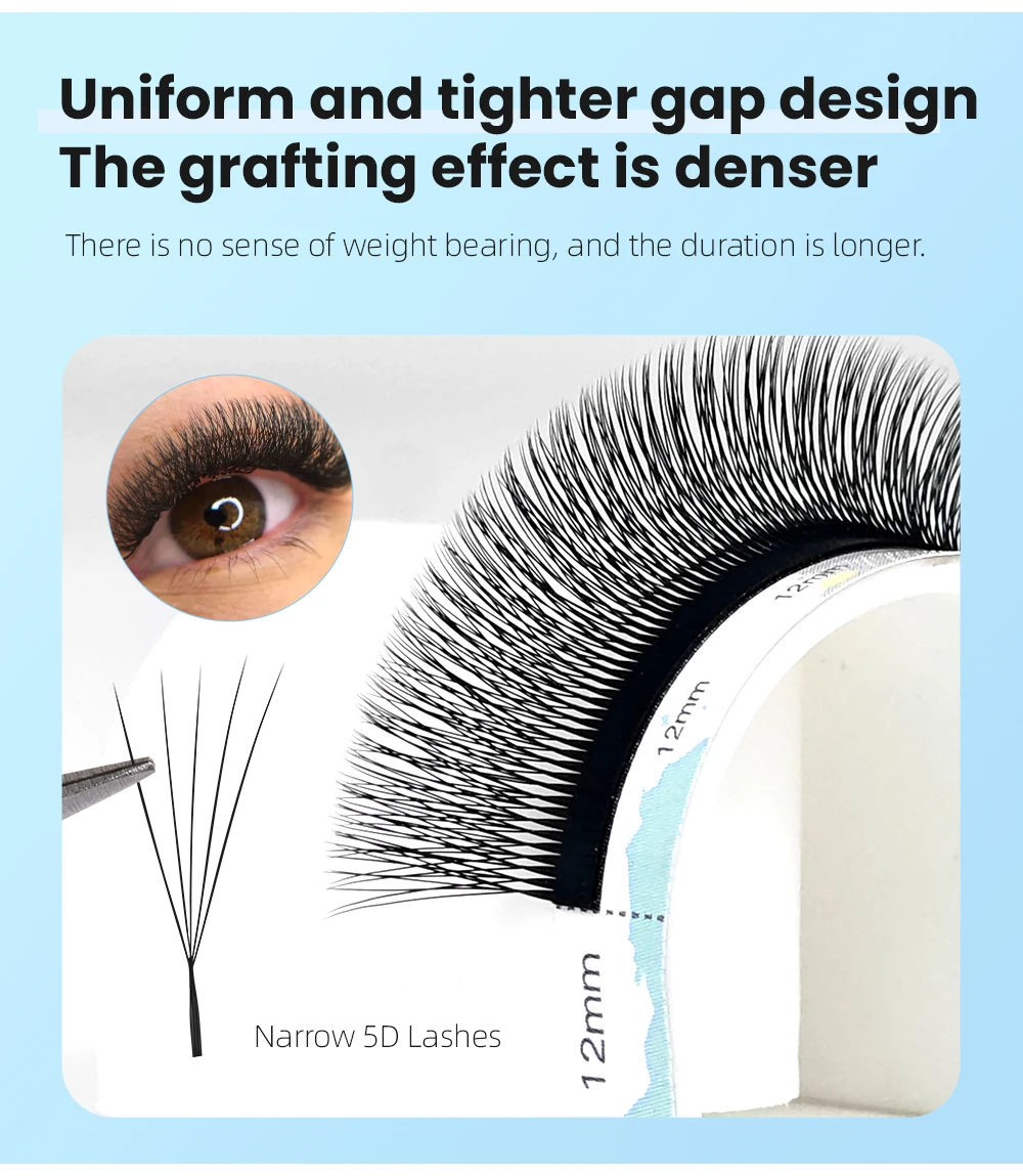Yelix Schmale 5D-Wimpern, Ultra-Dicht, Kleinerer Abstand, Vorgefertigte Volumenfächer, Wimpernverlängerungs-Trays, Großhandel für Salonzubehör, Großmengenvertrieb – Detail 7