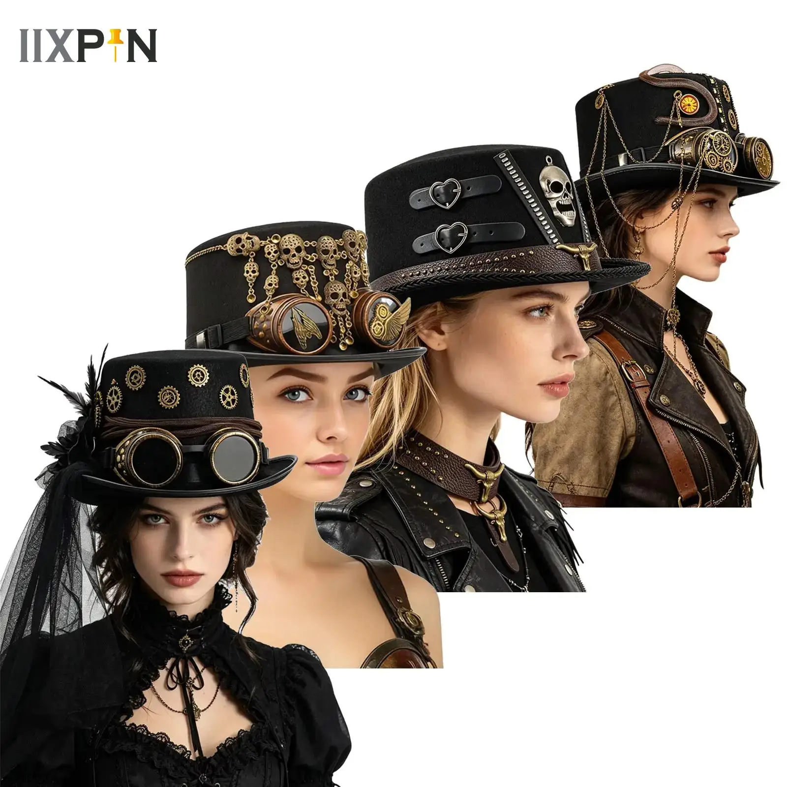 

Victorian Men Women Gothic Punk Decorated Top Hat Goggle Cap for Cosplay Masquerade Halloween Theme Party Props Hippies Caps