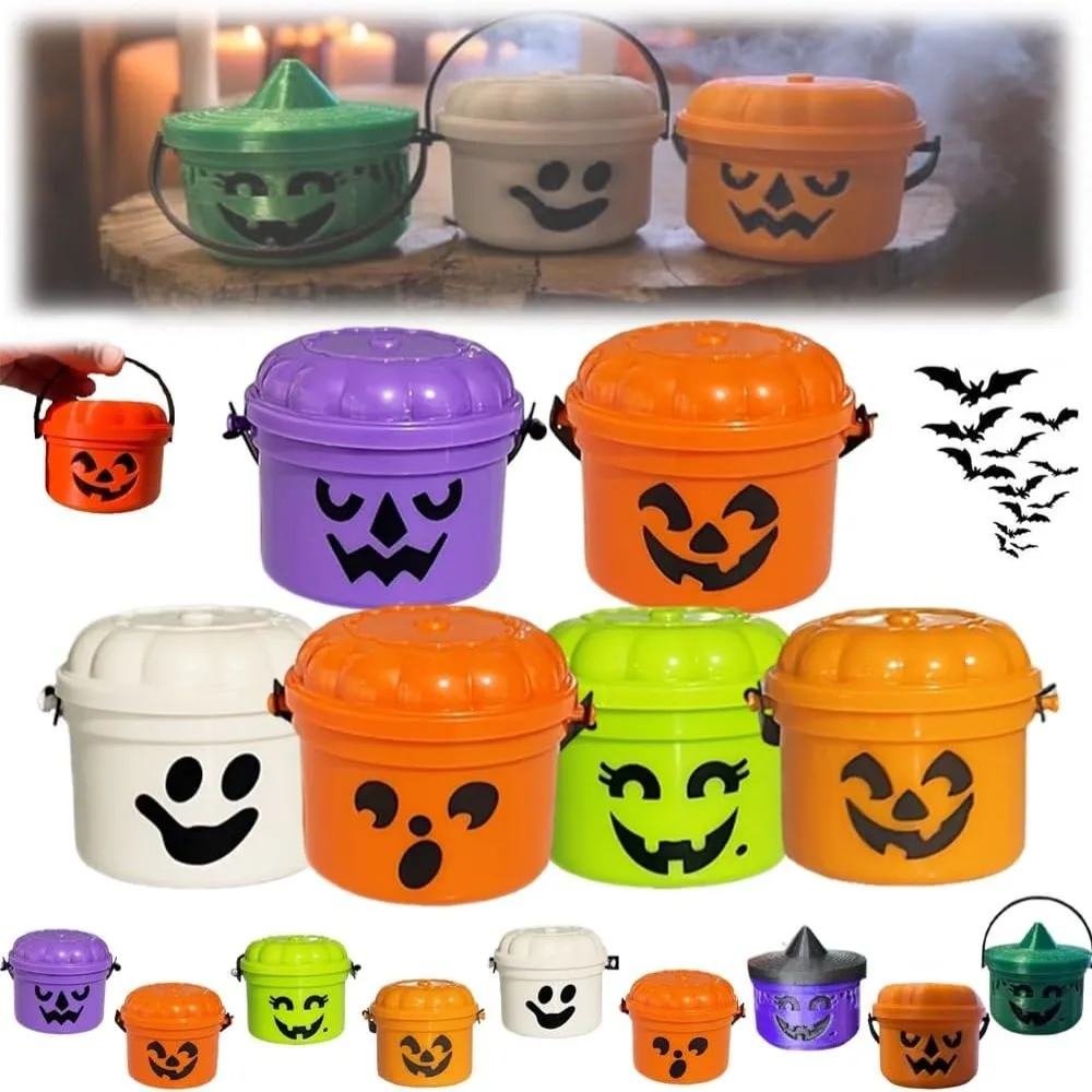 Mini cubo Boo de Halloween de demonio espeluznante, cubos nostálgicos de plástico para fiesta de Halloween con asas, cubos para truco o trato, regalos para niños