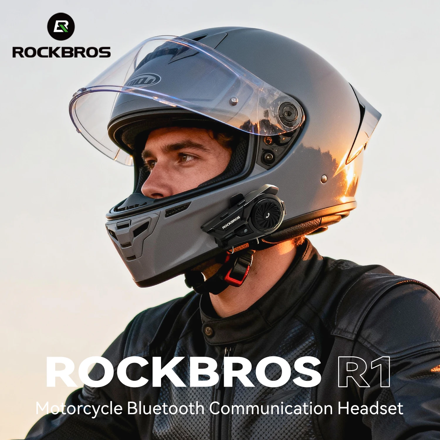 ROCKBROS Helmet Bluetooth Motorcycle Intercom Bluetooth Helmet Headset For 2 Rider 300M Intercomunicador Moto Interphone