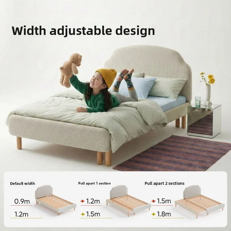 Retractable solid wood children's bed Small apartment splicing single soft bag bed Super good-looking children's room