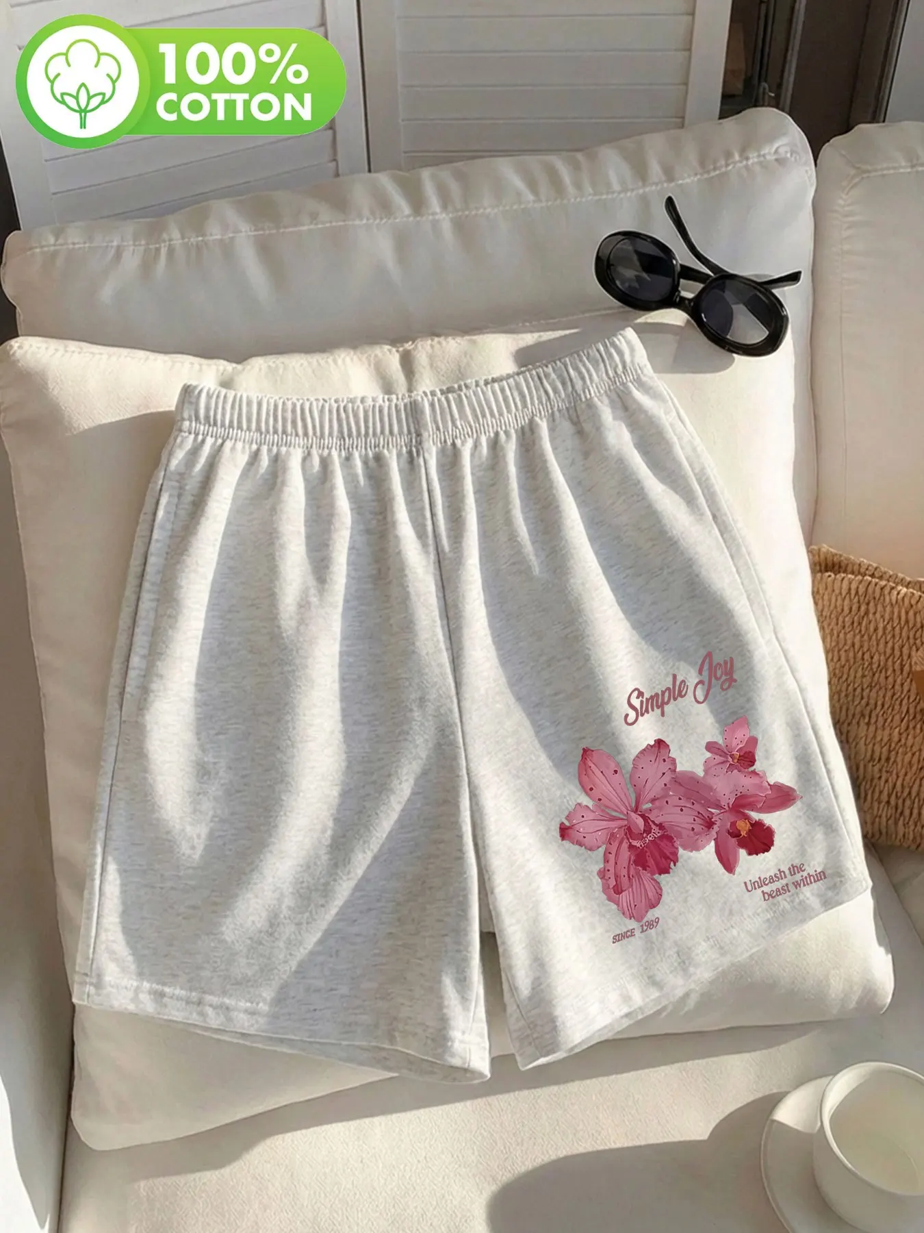 Women'S Summer Clothing Watercolor Style Orchid Spots Easy Joy Print Casual Shorts Daily Basic Pants Loose Women'S Pants