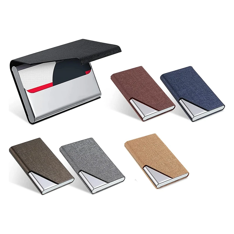 

6 Pcs Business Card Holder With Magnetic PU Leather Stainless Steel Business Card Case Hard Card Wallet