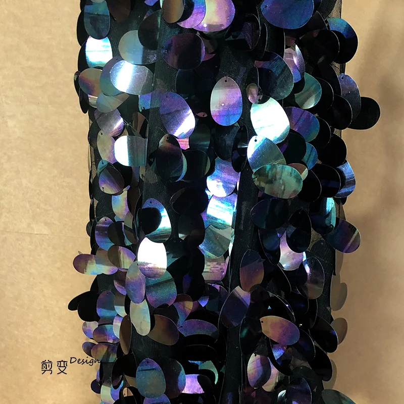 Creative Mermaid Scale Large Sequins Exaggerate Designer Fabric Laser Fantasy Mesh Dress Fabric