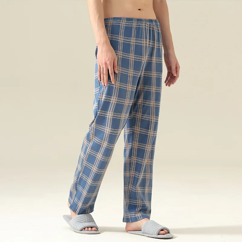 100% de algodón para hombre, ropa de casa para primavera y otoño, pantalones largos para hombre, pantalones para dormir cómodos y transpirables, pantalones para dormir para jóvenes