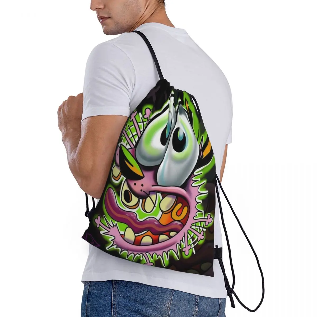 Personalizado c-curage o cão cowardly saco de cordão para compras mochilas de yoga das mulheres dos homens esportes ginásio mochila