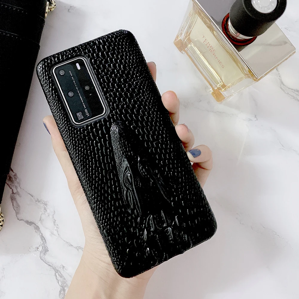 

Genuine Leather Phone Case For Huawei P40 Pro Luxury 3d Crododile Cowhide P40 Cover Hard Coque For Huawei P40 Pro Funda Cases