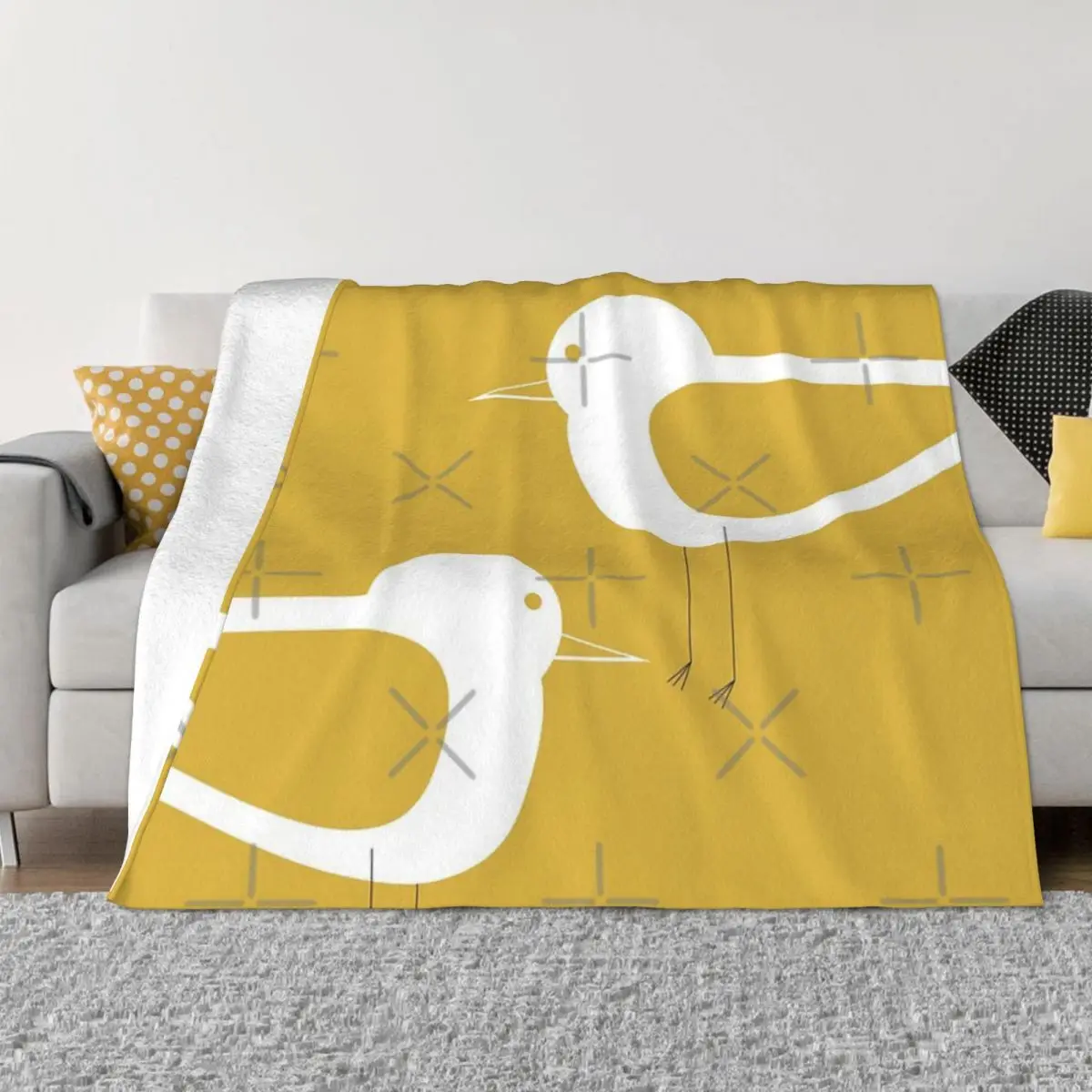 Shorebird Pair In Light Mustard Yellow Home Blankets Throw Blanket Blankets And Throws Throw Blanket