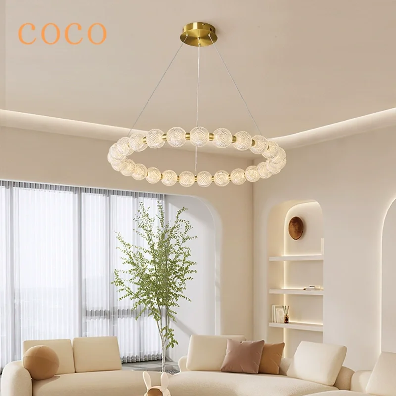 Light luxury French style acrylic multi diamond shaped ball pendant light LED Nordic cream wind magic bean living room lighting