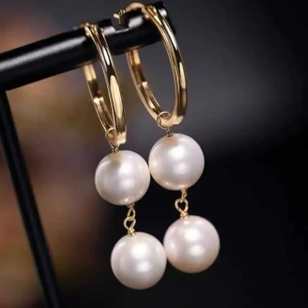 

9-10MM natural freshwater pearl White pearl earrings eardrop Christmas Party New Cultured Lucky Women