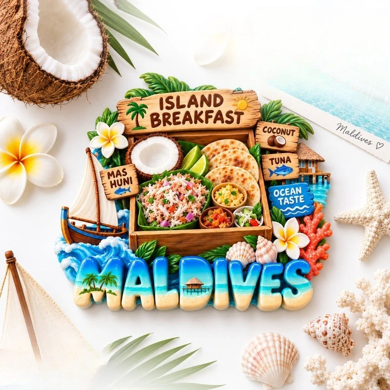 Maldives Island Feast Fridge Magnet - Tropical 3D Ocean Souvenir Unique Travel Gift for Food & Beach Decor