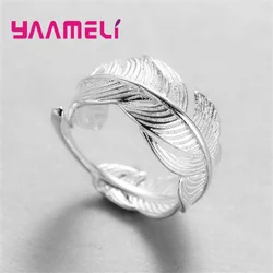 Retro High Quality 925 Sterling Silver Jewelry Original S925 Not Allergic Personality Feathers Opening Rings Adjustable Size