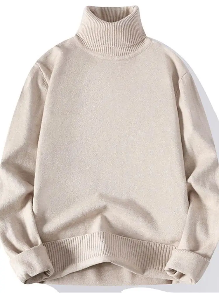 

Men's High Collar Knitted Sweater Winter Thiened Slim Fit Long Sve Pure Color Base irt Warm Top Quali Polyester Blend