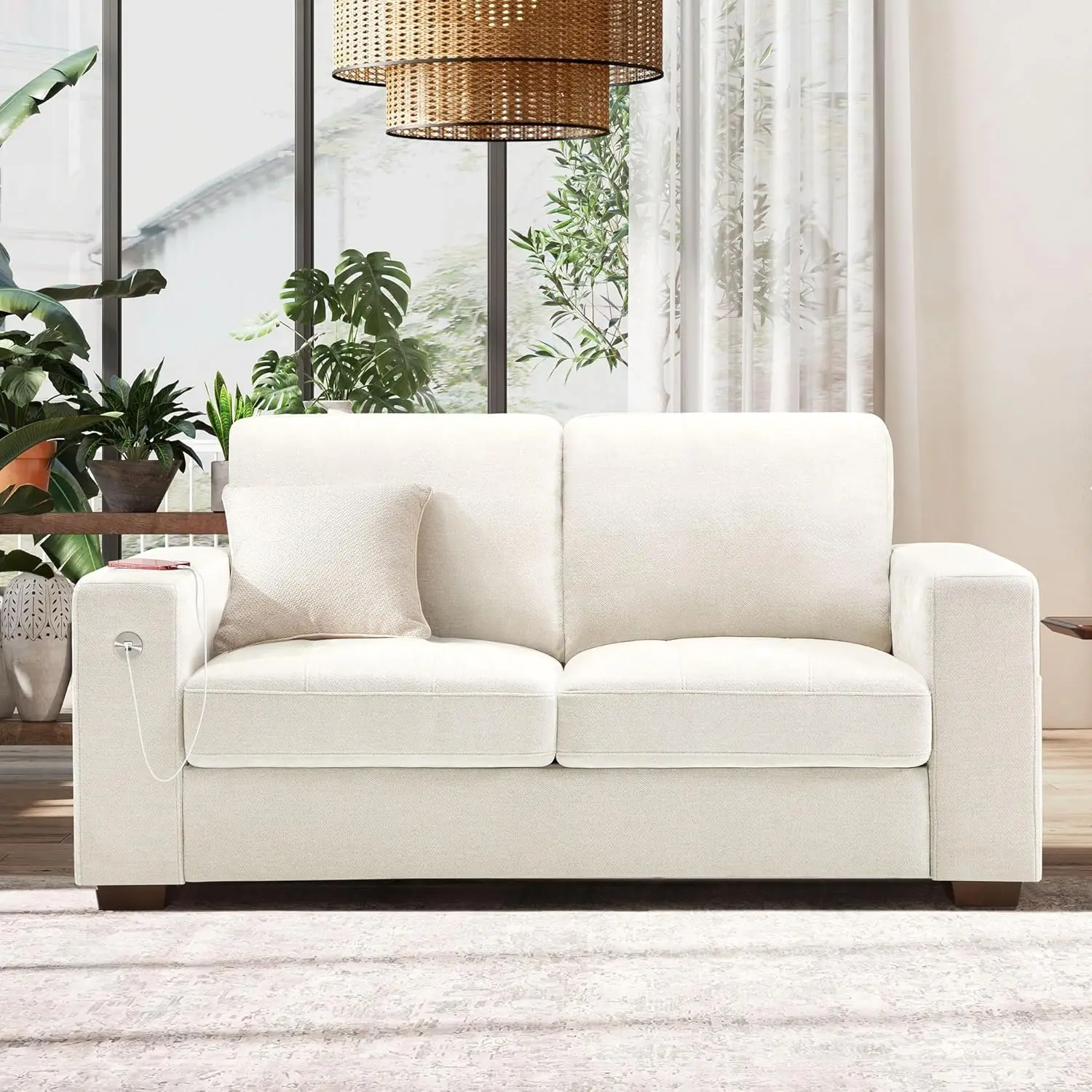 Loveseat Sofa For Living Room, Modern Comfy Sofa With Medium Firm Seat Cushion, Removable Cover,Wide Armrest,Usb/Type-C