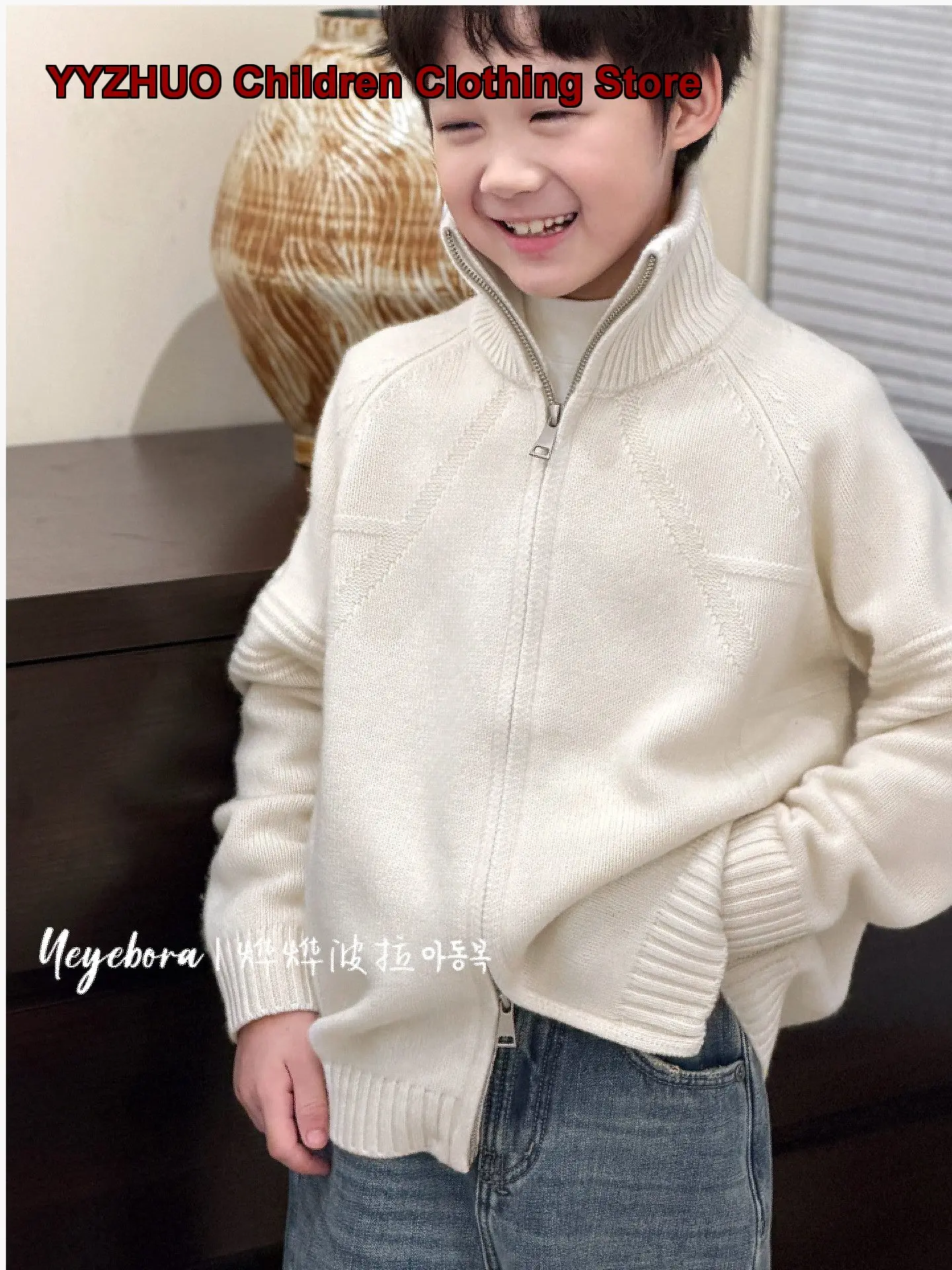 Boys Zip-Up Knit Cardigan Kids Winter Wool Thickened Warm Jacket Girls