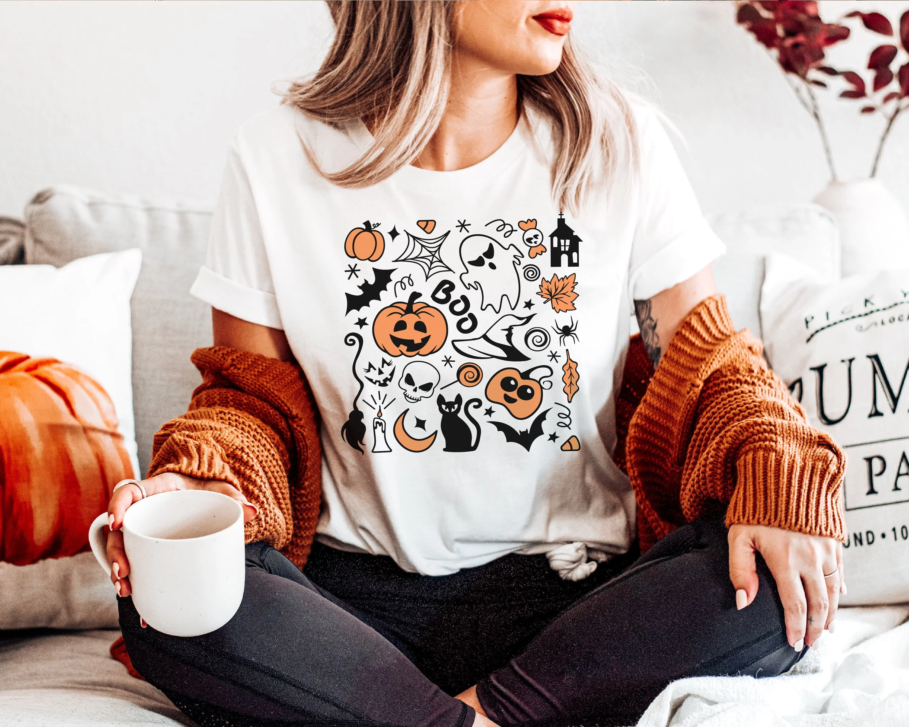 خمر هالوين تي شيرت تيس الموسم قميص الرجعية هالوين الجمالية اليقطين الساحرة الجرافيك المحملة للجنسين قصيرة الأكمام بلايز