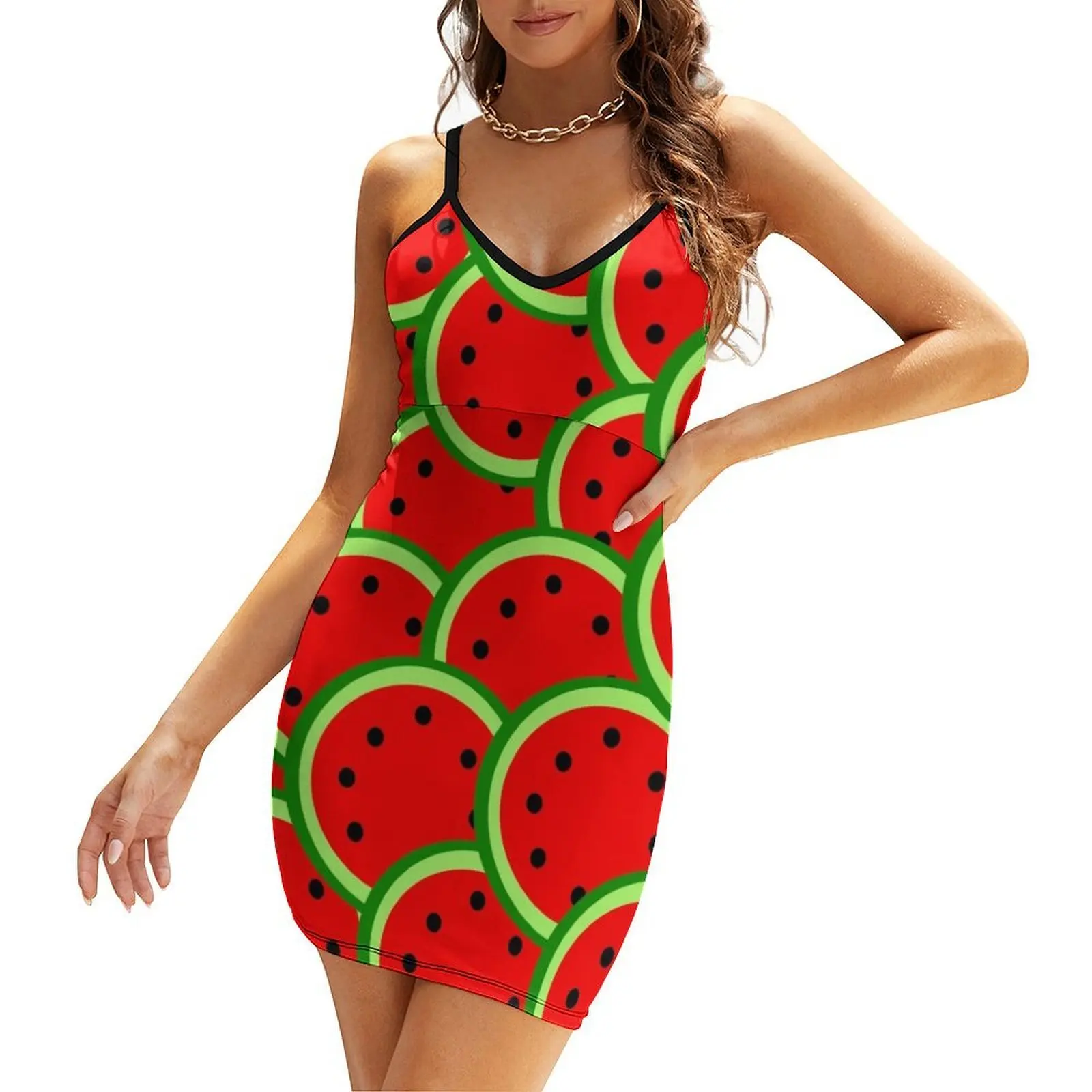 

Watermelon pattern Sling Dress summer dresses women 2025 dresses with long sleeves evening dresses women