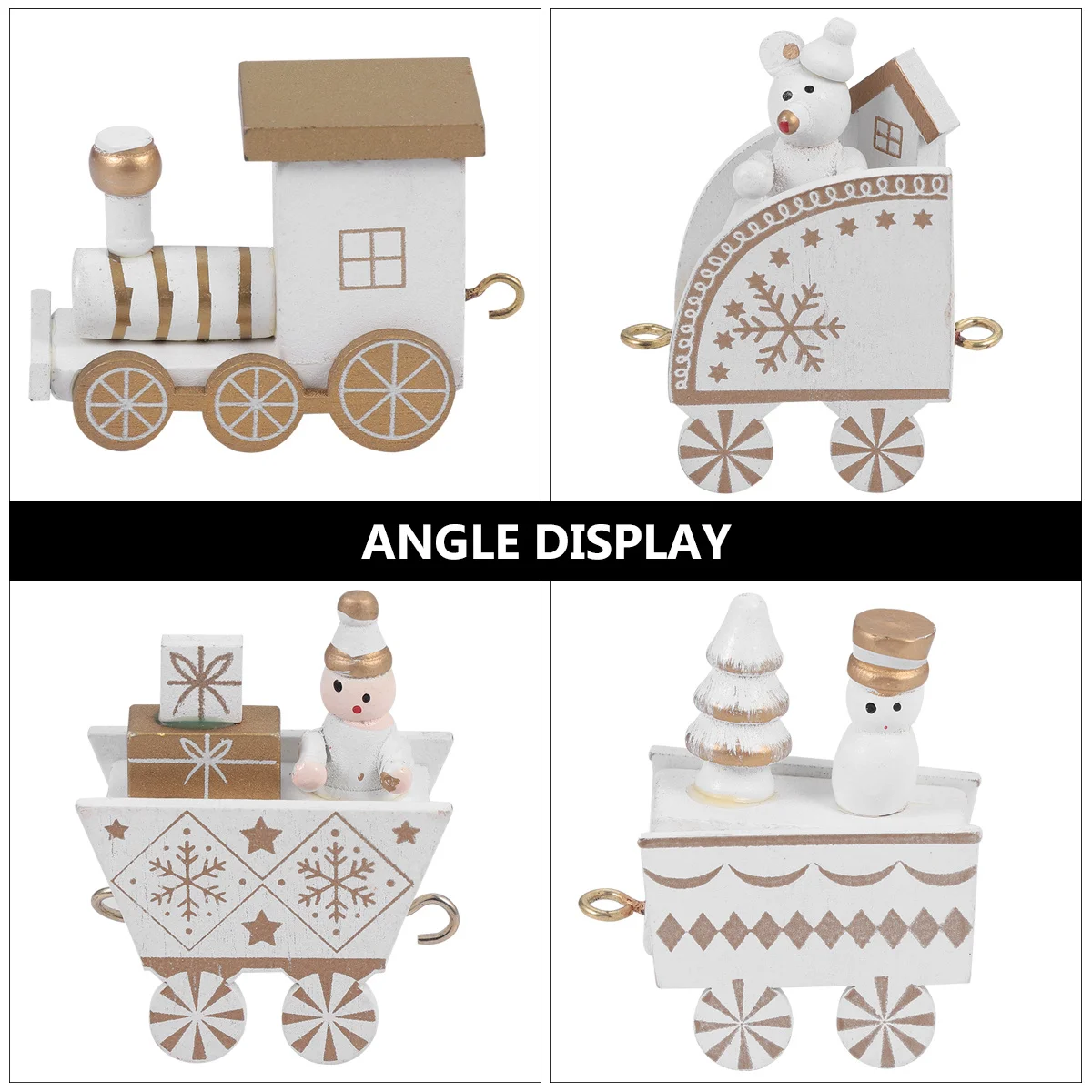 4 قطعة رأس خشبي عرض صغير زخرفة قطار عيد الميلاد لعرض الطاولة عرض حلية طقم هدايا الديكور #5