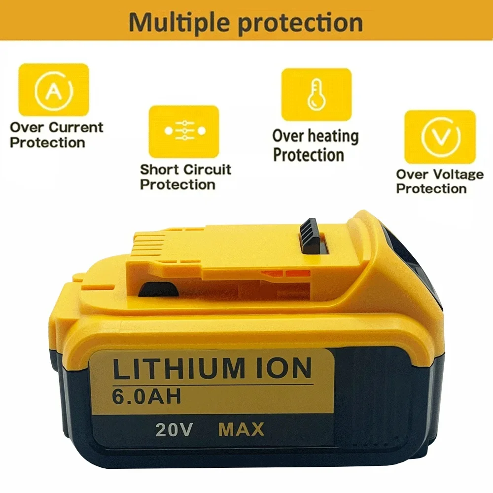 

20V 6000mAh Li-ion Replacement Battery For Dewalt DCB184 DCB200 DCB182 DCB180 DCB181 DCB182 DCB201 DCB206 With charger