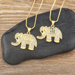 Nidin New Cute Women's Luxury Cubic Zirconia Elephant Pendant Necklace Chain Aesthetic Statement Vintage Jewelry for Girls Gift