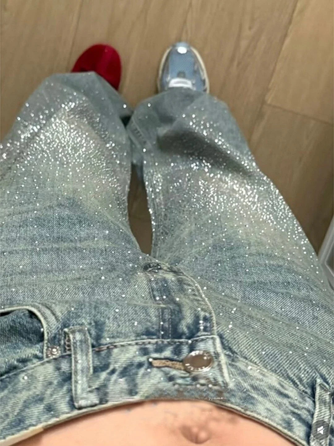 

Heavy Du Rhinestone Women's Jeans Straight Leg Wide Leg Loose Fit Slimming Design Casual High Waist Winter Commute