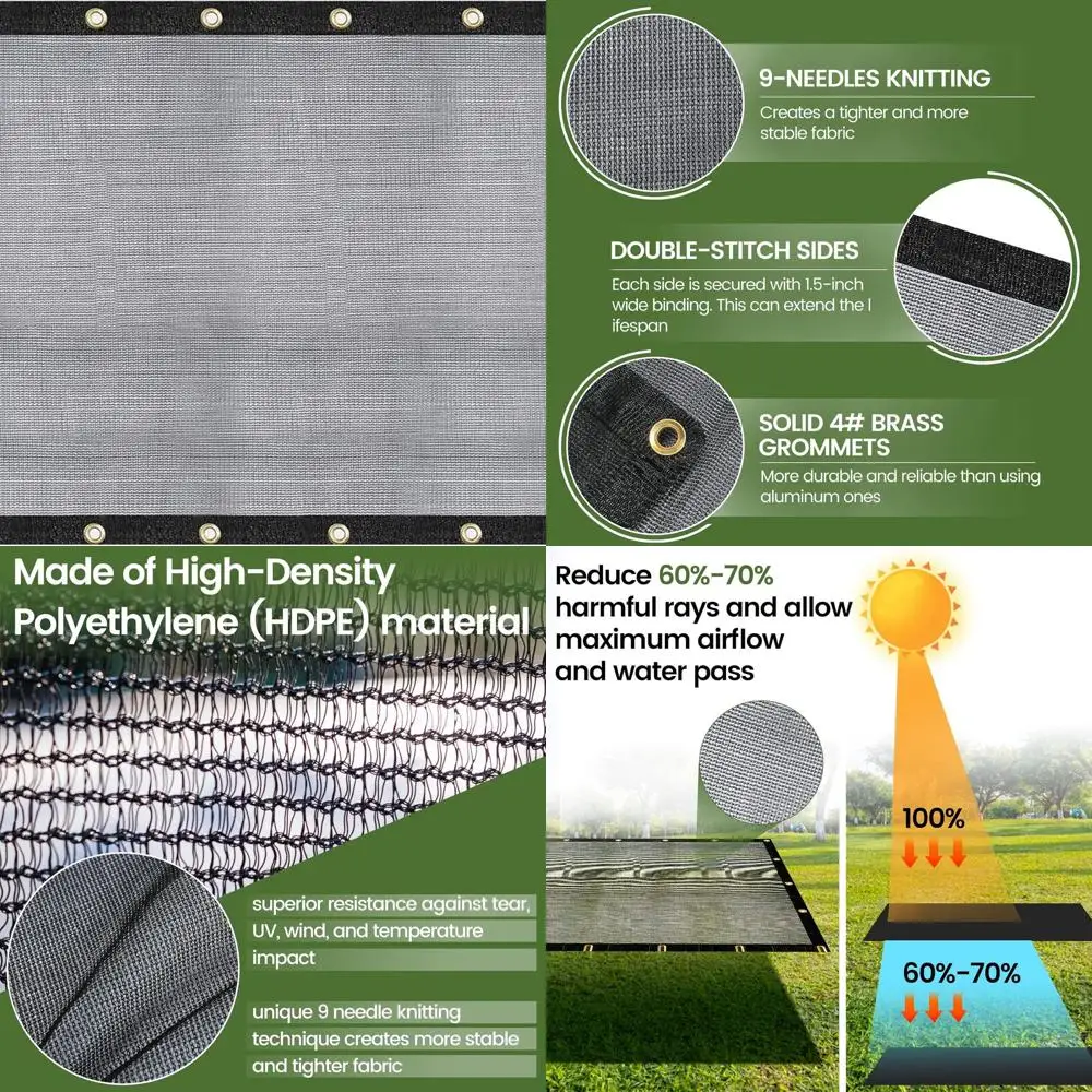 أقمشة شبكية سوداء محبوكة شديدة التحمل مكونة من 9 إبر مع حلقات للدفيئات الزراعية والحدائق والعريشة وحمامات السباحة والشاحنات القابلة للتنقل - MT0816BL