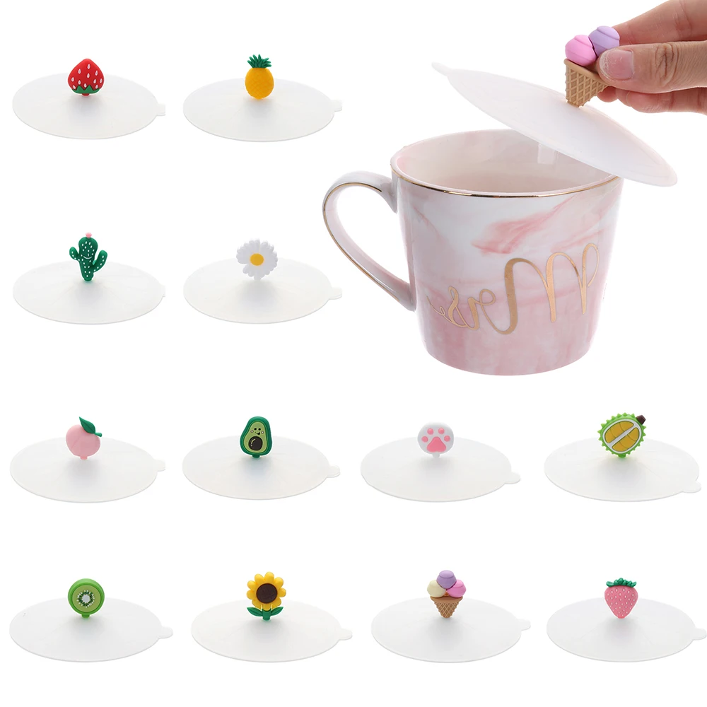 Silicone Cup Cover Dustproof  Cup Cover Transparent Cartoon Cute Heat-resistant Leak Proof Sealed Lids Cap