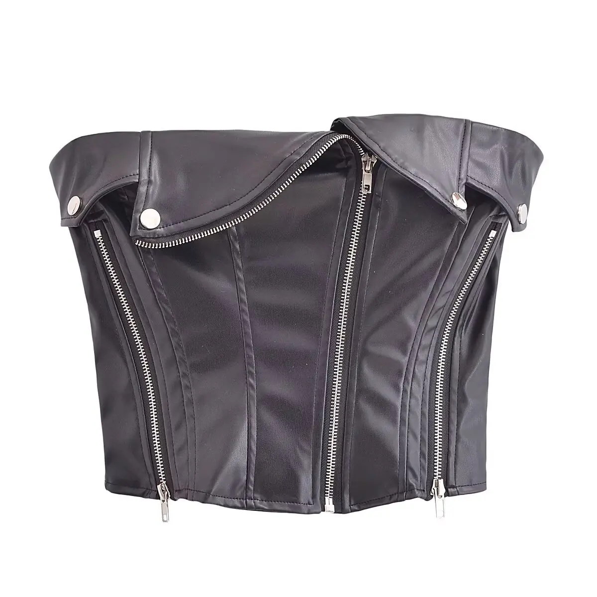 European and American style 2024 autumn and winter new street trendy personality punk PU leather zipper strapless top