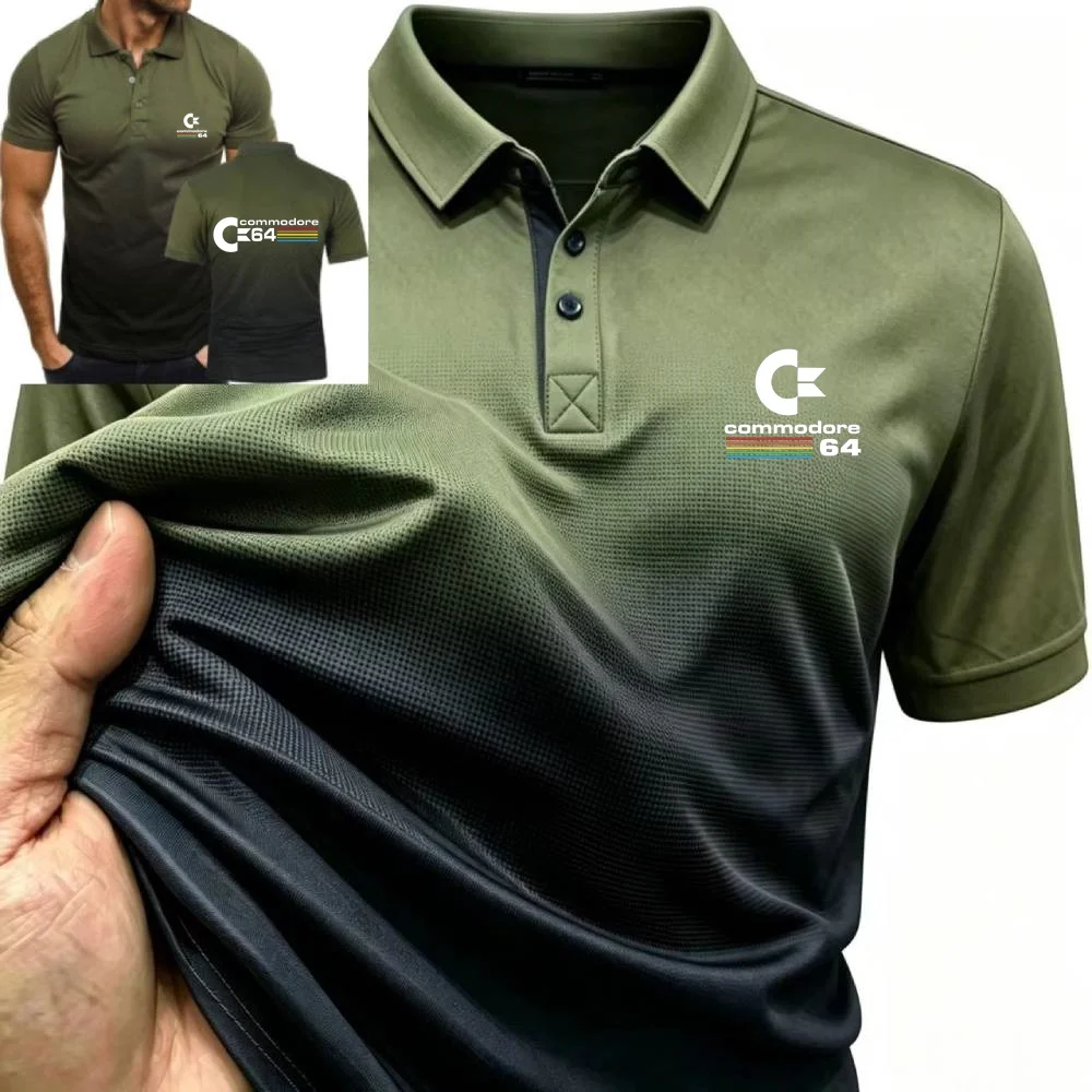 Youth Short Sleeve Tees Daily Versatile POLOS Commodore 64 Summer New Men's Polo Shirts Gradient Color Lapel Tshirt Sport