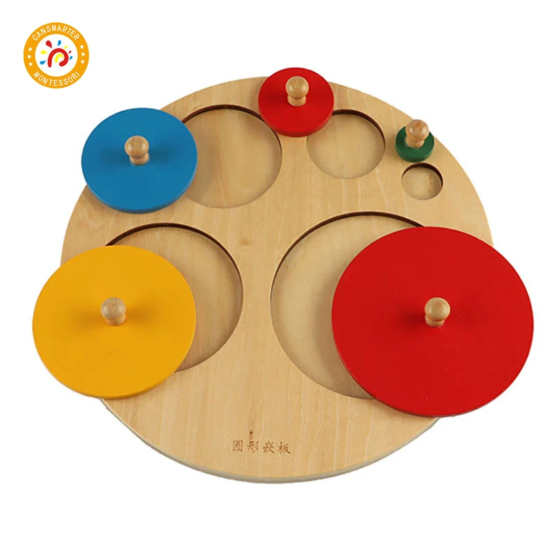 Montessori Wooden Toys Puzzle Baby Round Five Circle Board Brain Teaser Colorful Teaching Toys