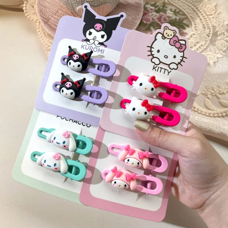 2Pcs Cute Sanrio Baby Girl Hair Clip Hello Kitty Hairpin Kawaii Hair Accessories Fashion Kuromi Sweet Girls Children Headwear