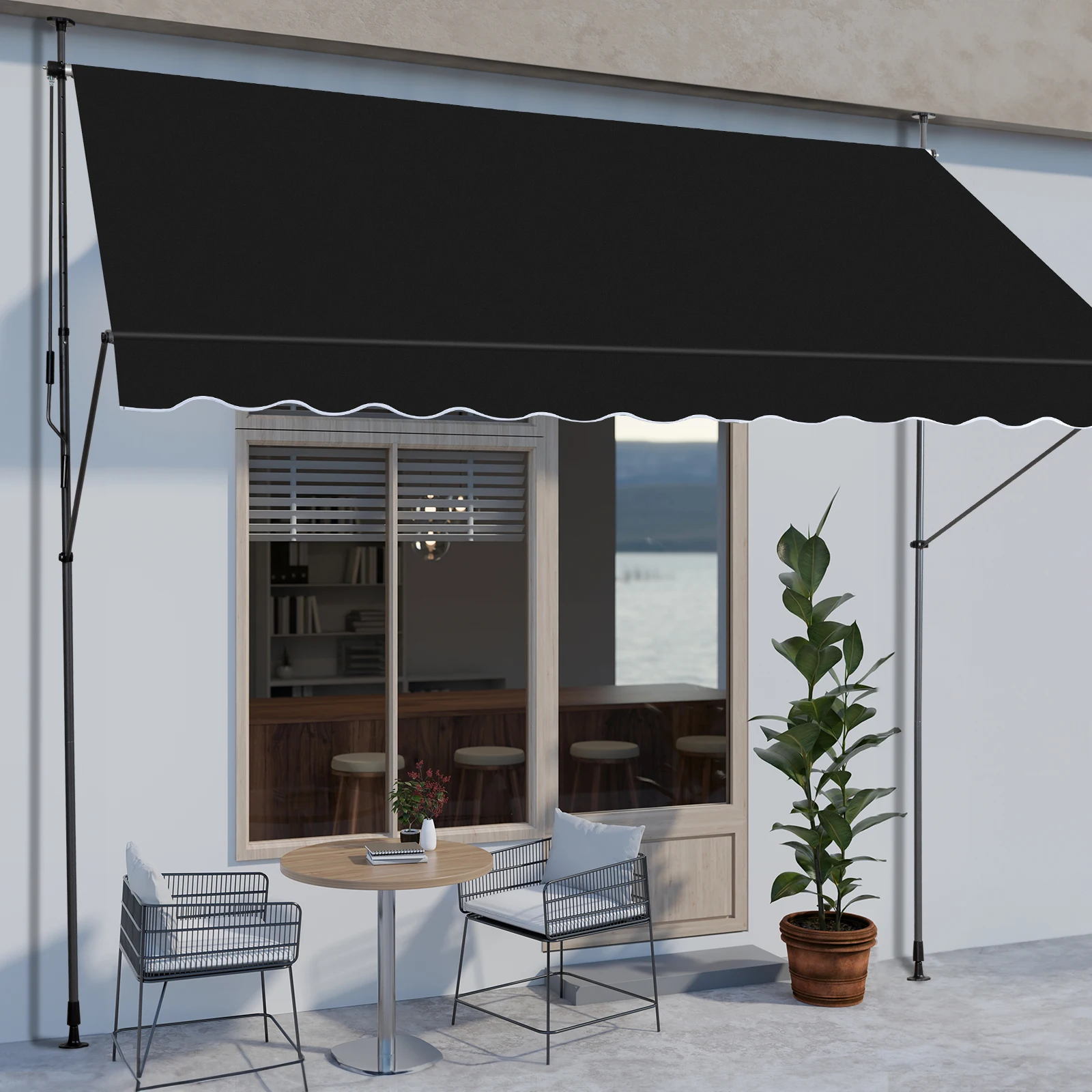 Retractable Awning,Height,Width Adjustable,Strong,Durable Frame,Perfect for Deck, Garden, Front Porch, and Balcony,Black