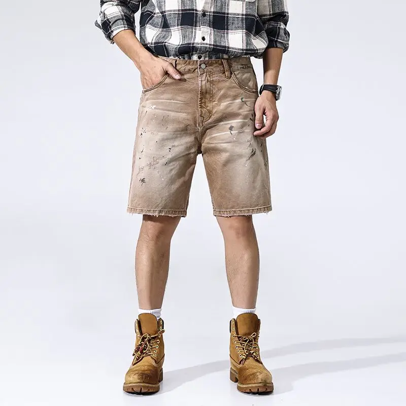 JXN 2050 الراقية الصيف الجديدة سبلاش الحبر العمل السراويل الرجال فضفاض الربط القطن مستقيم خمسة السراويل الأمريكية عادية