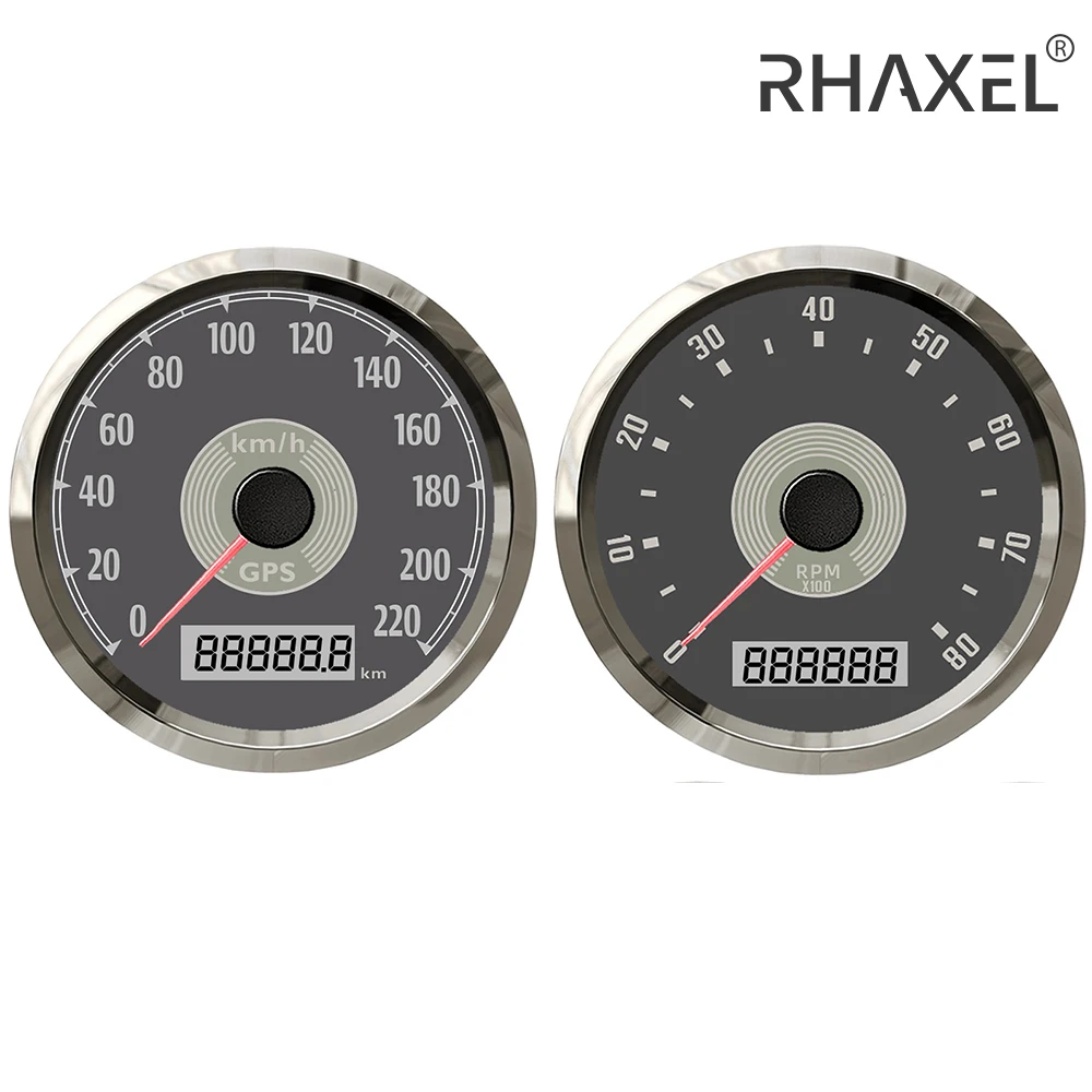 RHAXEL Gauge Kit 85mm (3 3/8'') GPS Speedometer Odometer 220km/h Speedo Gauge Tachometer 0-8000RPM with Backlight for Racing RV