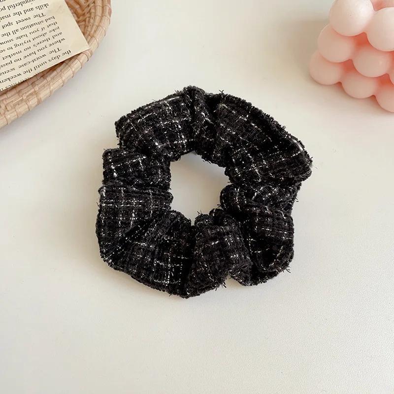 Sweet Tweed plaid Romantic Hair Scrunchies Purple Black Women Hair Bands Ties Rubber Band Girls Ponytail Holder Hair Accessories