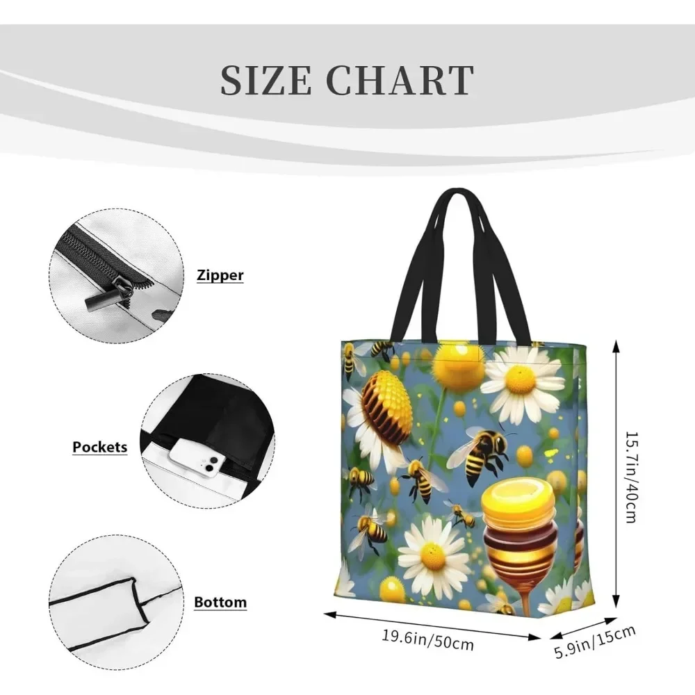 

Print Tote Bag, Reusable Shopping Bag, Large Capacity Zipper Single Shoulder Convenience Bag