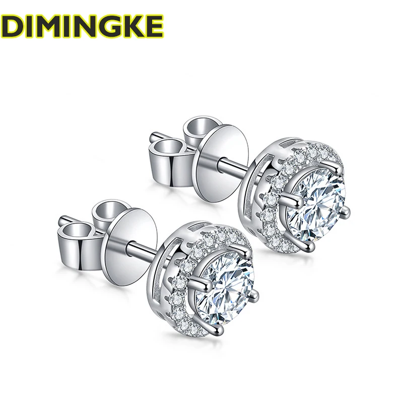 

DIMINGKE 0.5ct Stud Earrings D Moissanite Band Certificate S925 Silver Fine Jewelry Women Wedding Party Gift