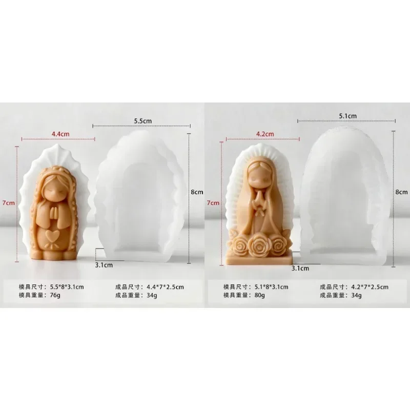 2pcs New Models DIY Praying Little Girl Silicone Mold for Aroma Candle, Plaster Resin Ornaments, Chocolate & Cookies Baking