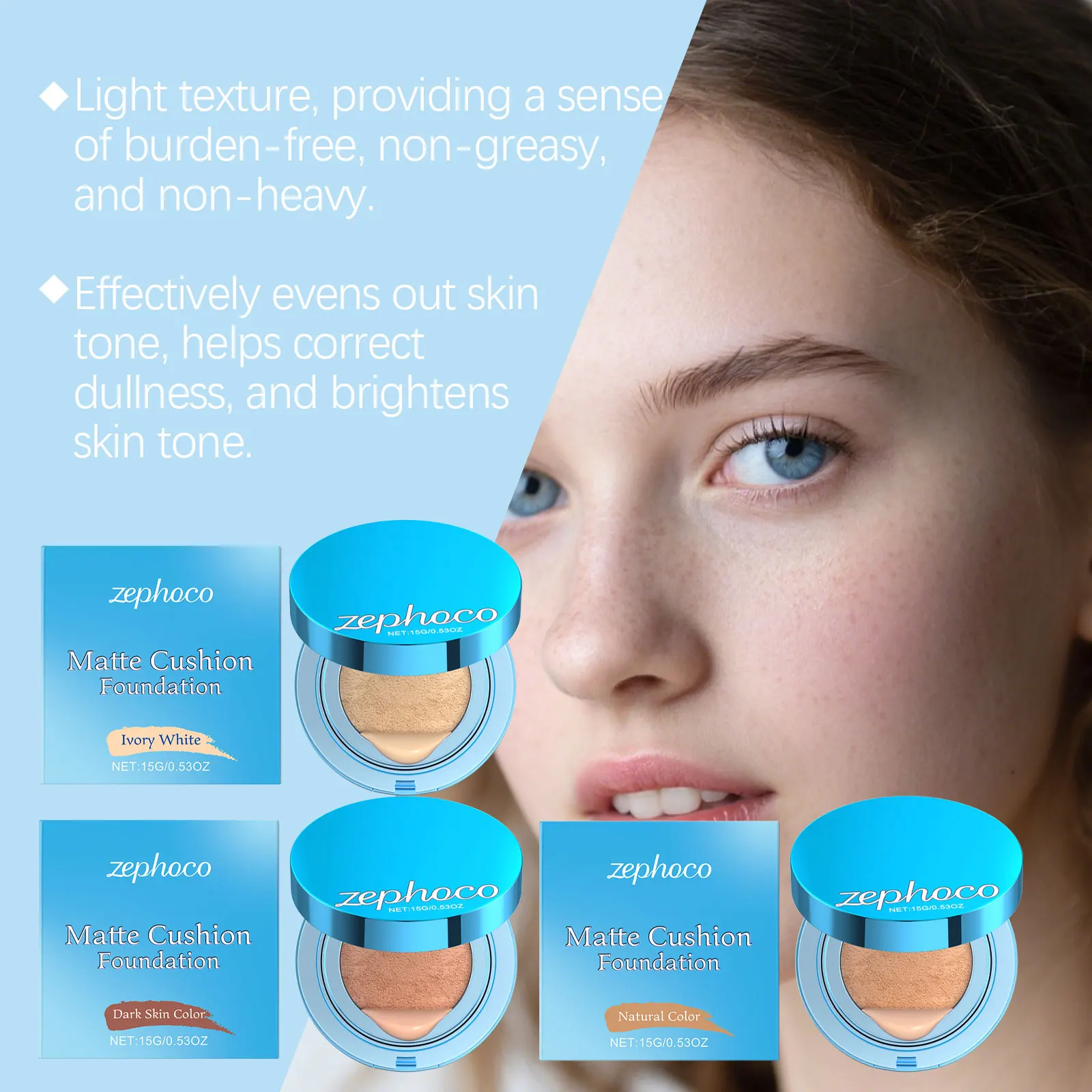 Matte Air Cushion Foundation CC Cream Waterproof Oil‑Control Concealer Thin Non‑Stuck Makeup Cover Blemishes Natural Base Makeup